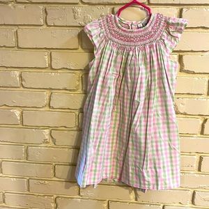 VGUC Orient Expressed Pink and Green Plaid Smocked Flutter Sleeve 2T Dre…